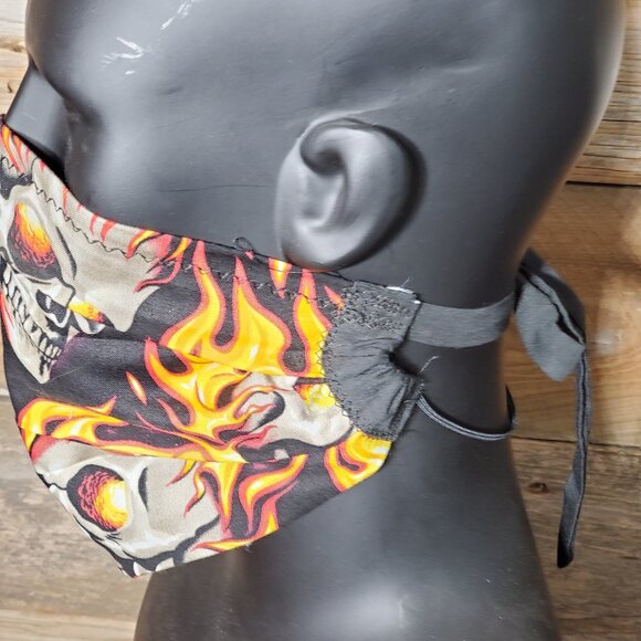 Flaming Skull on Black - Cloth Face Mask with Filters - Picture 2 of 8